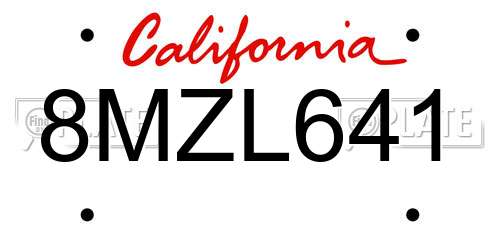 8MZL641 California License Plate