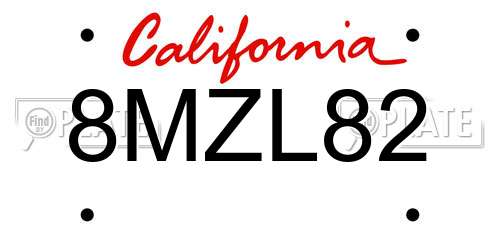 8MZL82 California License Plate