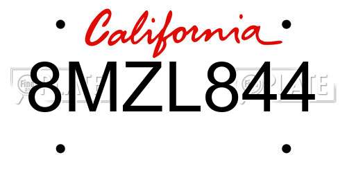 8MZL844 California License Plate