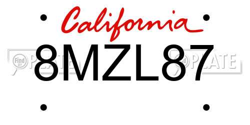 8MZL87 California License Plate