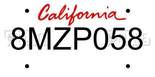 8MZP058 California License Plate