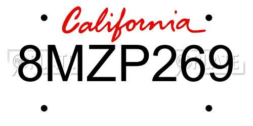 8MZP269 California License Plate