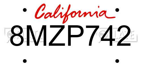 8MZP742 California License Plate
