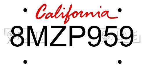 8MZP959 California License Plate