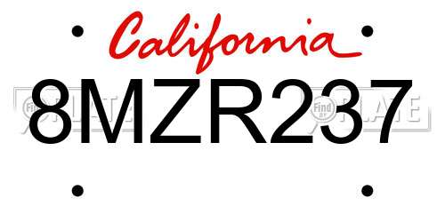 8MZR237 California License Plate