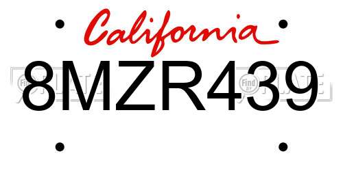 8MZR439 California License Plate