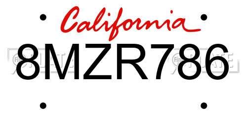 8MZR786 California License Plate