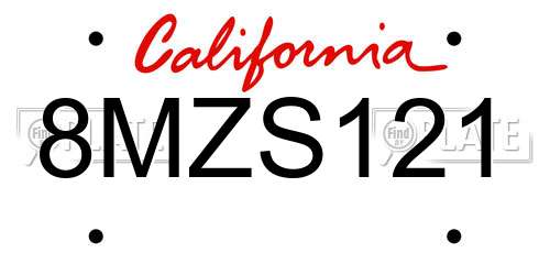 8MZS121 California License Plate