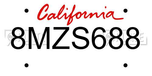 8MZS688 California License Plate