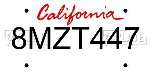 8MZT447 California License Plate