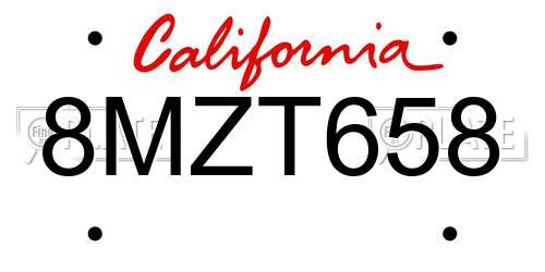 8MZT658 California License Plate