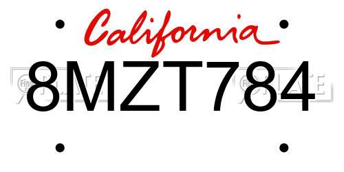 8MZT784 California License Plate