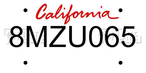 8MZU065 California License Plate