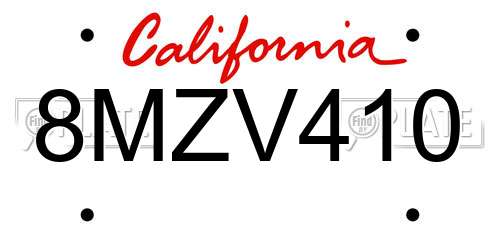 8MZV410 California License Plate