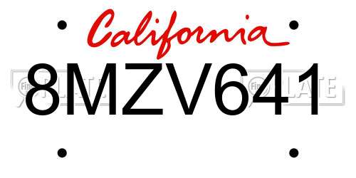 8MZV641 California License Plate