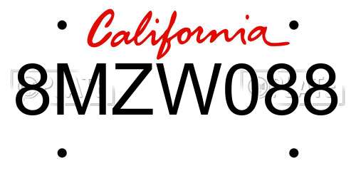 8MZW088 California License Plate
