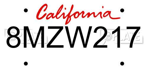 8MZW217 California License Plate