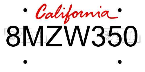 8MZW350 California License Plate