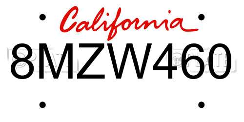 8MZW460 California License Plate