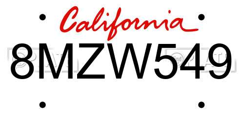 8MZW549 California License Plate