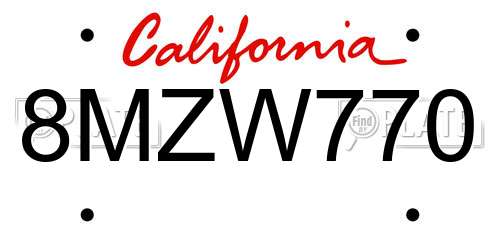 8MZW770 California License Plate