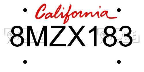 8MZX183 California License Plate