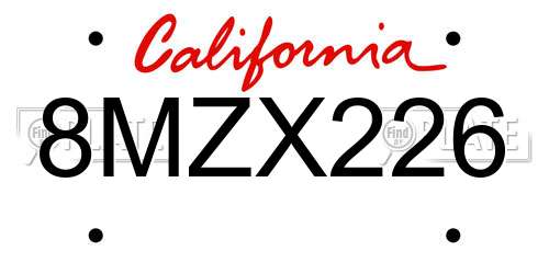 8MZX226 California License Plate