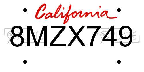 8MZX749 California License Plate