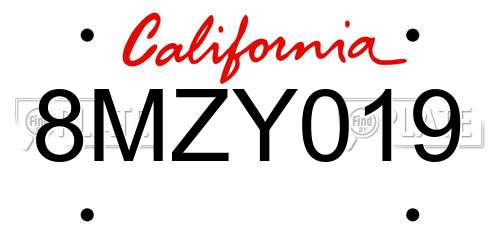 8MZY019 California License Plate