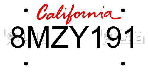 8MZY191 California License Plate