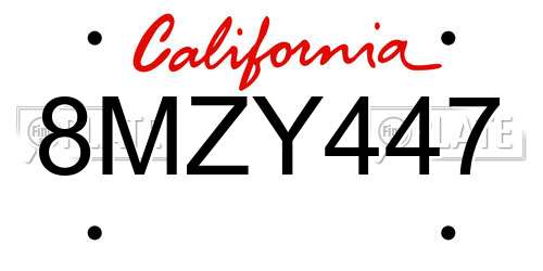 8MZY447 California License Plate