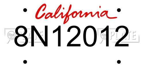 8N12012 California License Plate