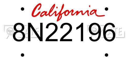 8N22196 California License Plate