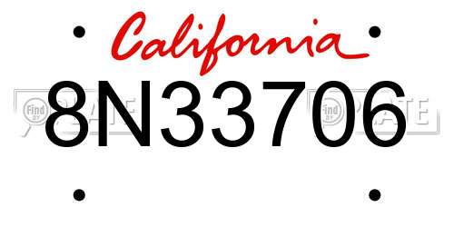 8N33706 California License Plate