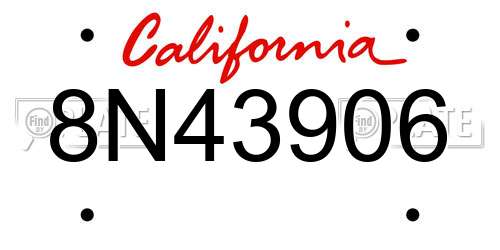 8N43906 California License Plate