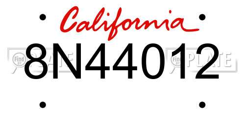 8N44012 California License Plate