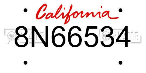 8N66534 California License Plate