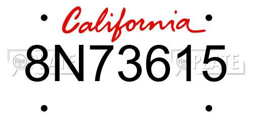8N73615 California License Plate