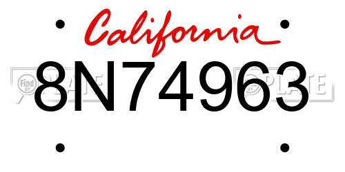 8N74963 California License Plate