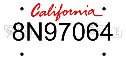 8N97064 California License Plate