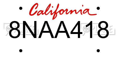 8NAA418 California License Plate