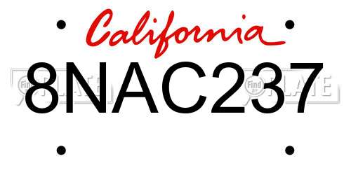 8NAC237 California License Plate