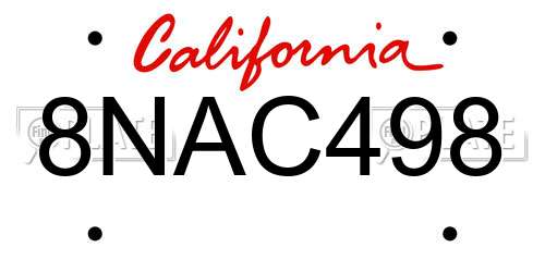 8NAC498 California License Plate