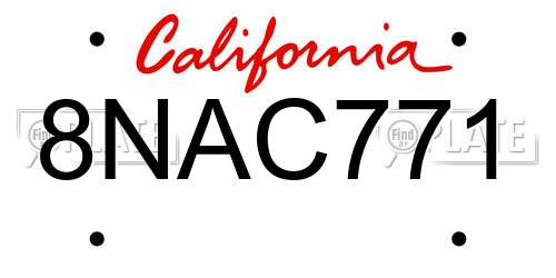 8NAC771 California License Plate