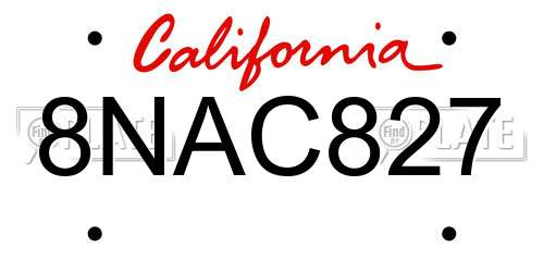 8NAC827 California License Plate