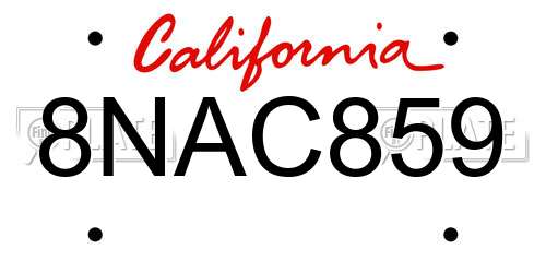 8NAC859 California License Plate