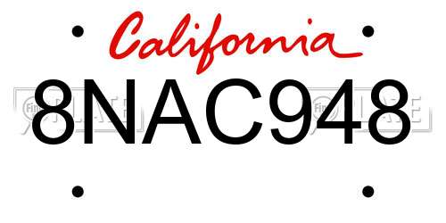 8NAC948 California License Plate