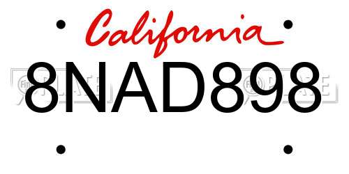 8NAD898 California License Plate