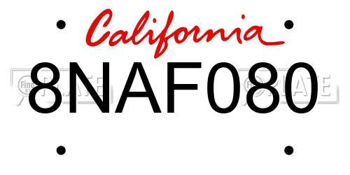8NAF080 California License Plate