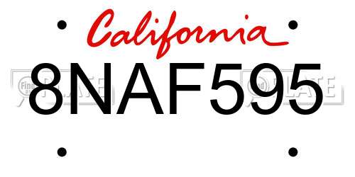 8NAF595 California License Plate